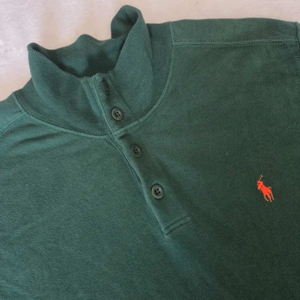 Vintage Polo Ralph Lauren Long Sleeve Mock Neck‎ Button Shirt Mens Xl Green...
